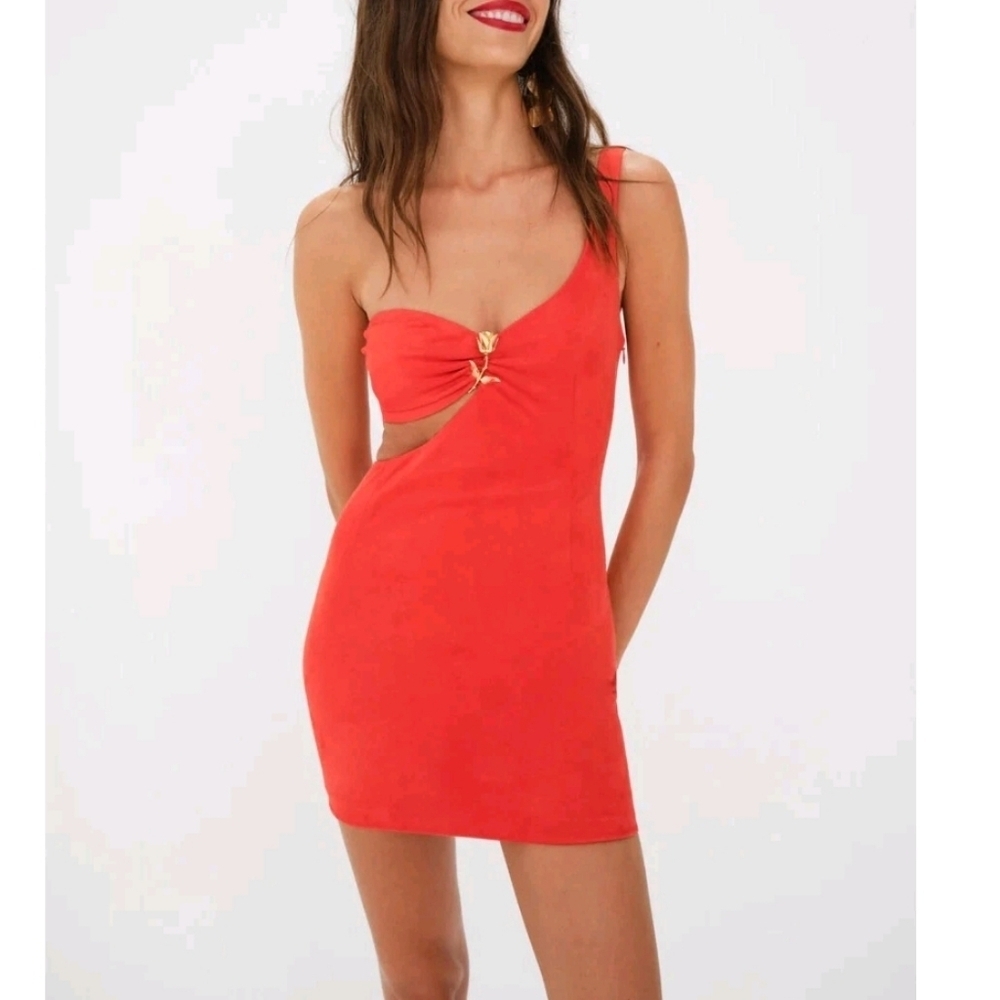 For Love & Lemons-"Gloria" Suede Asymmetrical Cutout Dress-Size Medium